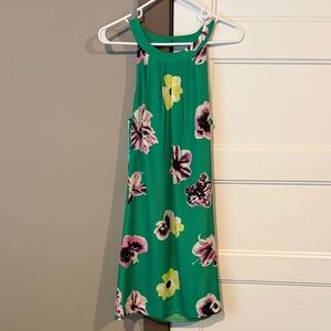 J. Crew Green Floral Halter Dress with Pink & Yellow Blooms